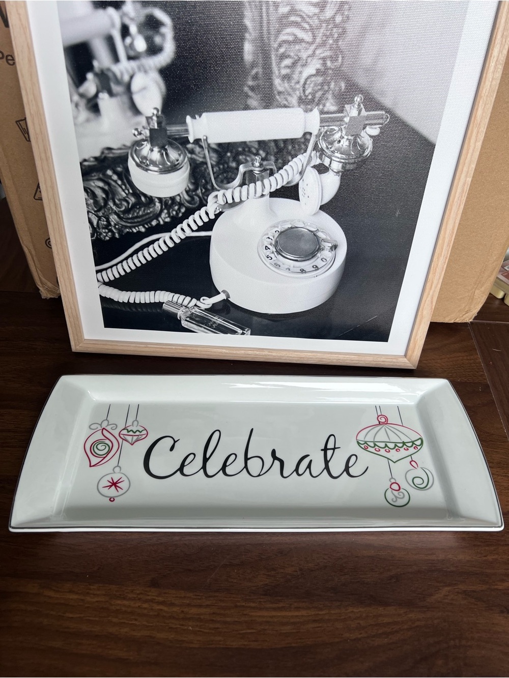 Celebrate Ceramic Vanity Tray in White with Pink & Green Accents